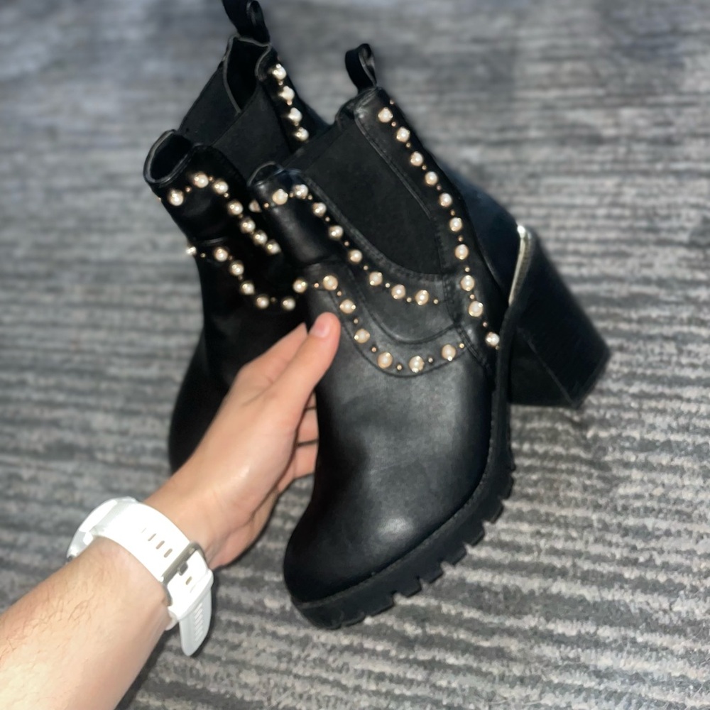 Kurt Geiger black boots with pearl detailing